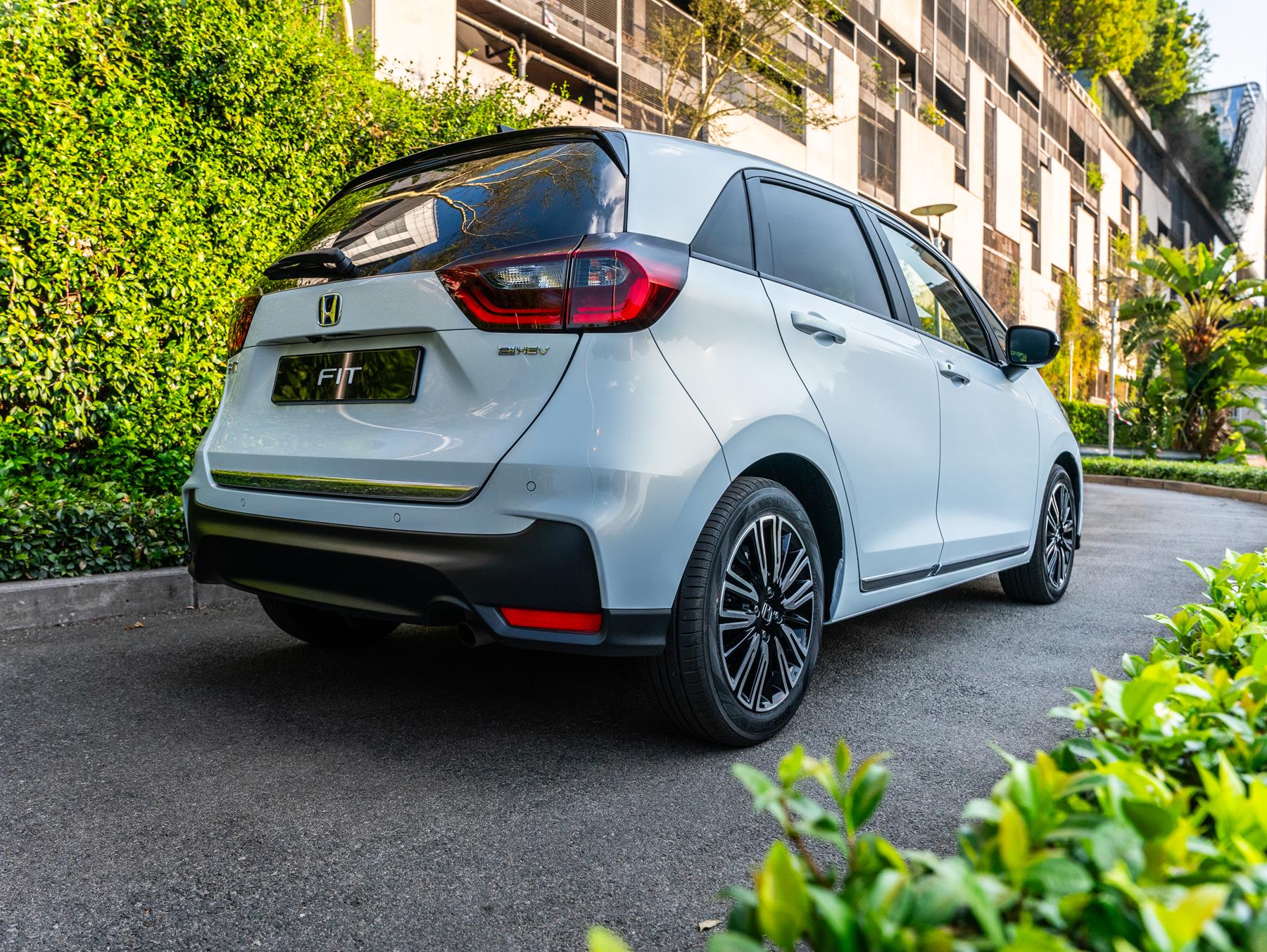 Rear view of the new Honda Fit in a parking lot