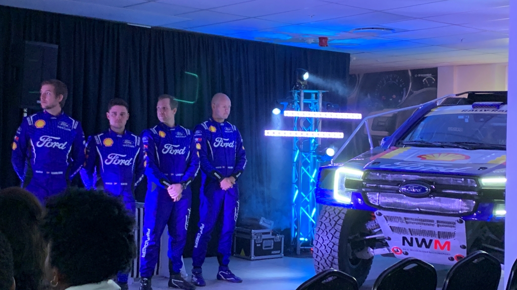 The drivers and co-drivers in the NWM Ford Ranger Ultimate racing cars.