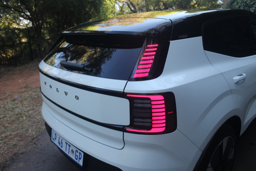 The Volvo EX30's distinctive tail light treatment recalls the designs applied to Volvo SUVs of old.