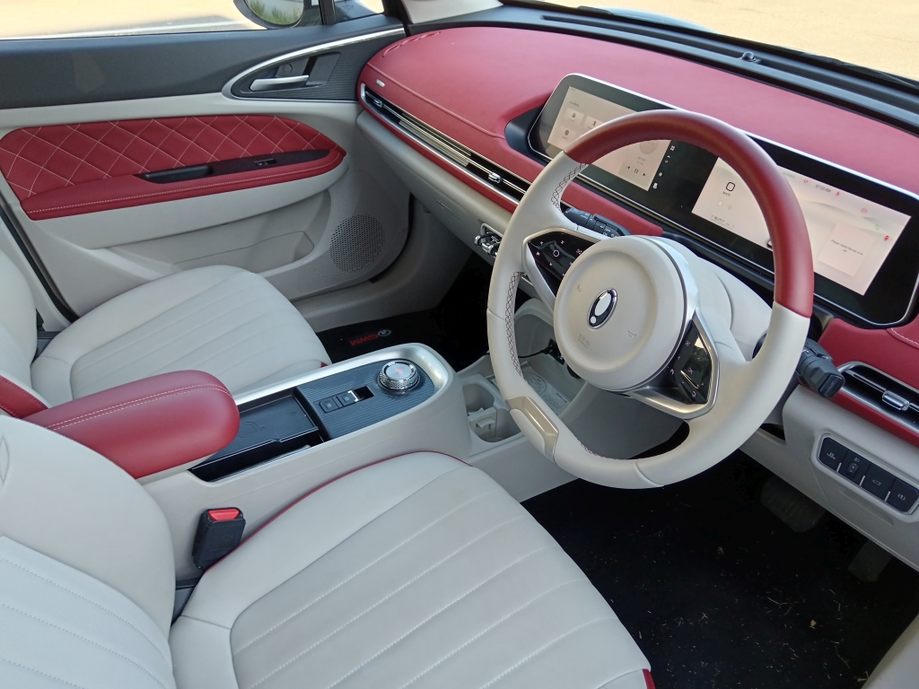 Two tone colour interior view of the GWM ORA 03 300 Super Luxury battery electric urban runabout
