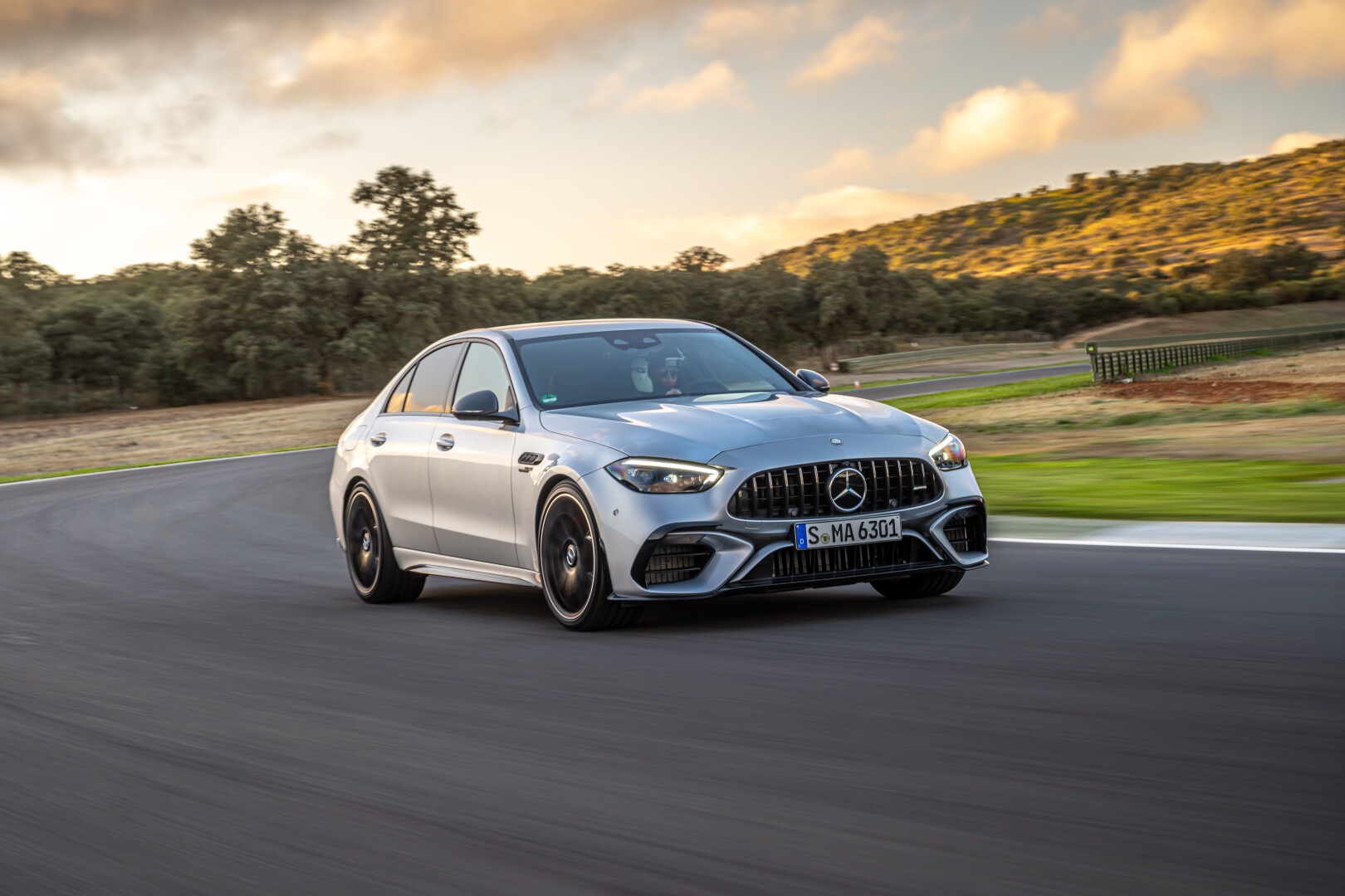 Mercedes C63 on the road