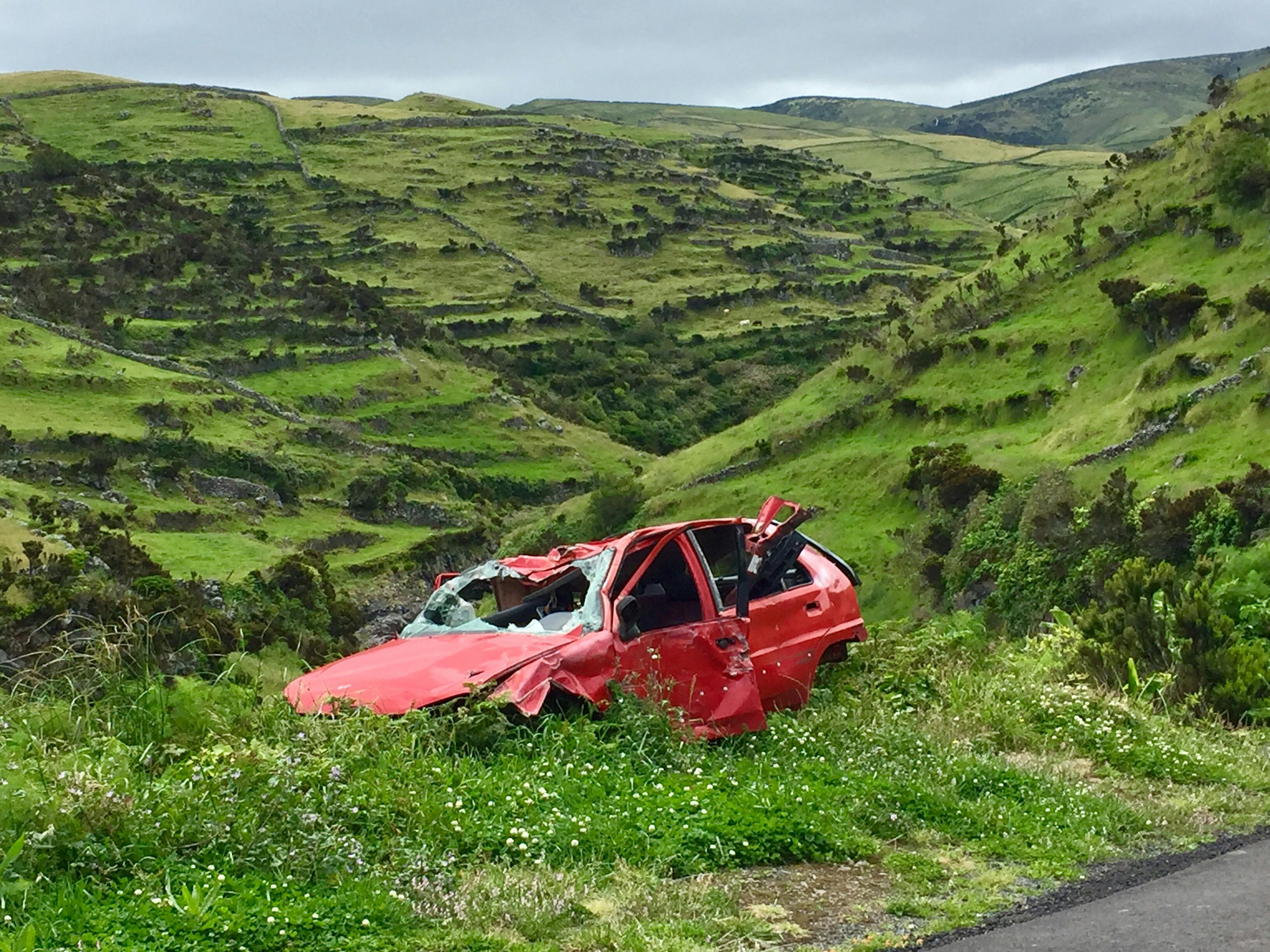 Crashed car in the countryside