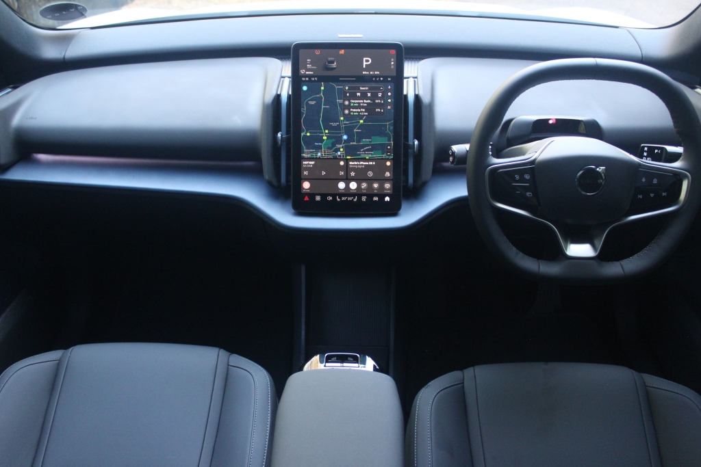 The Volvo EX30's touchscreen is clearly legible, but its interface leaves some attention to be desired.