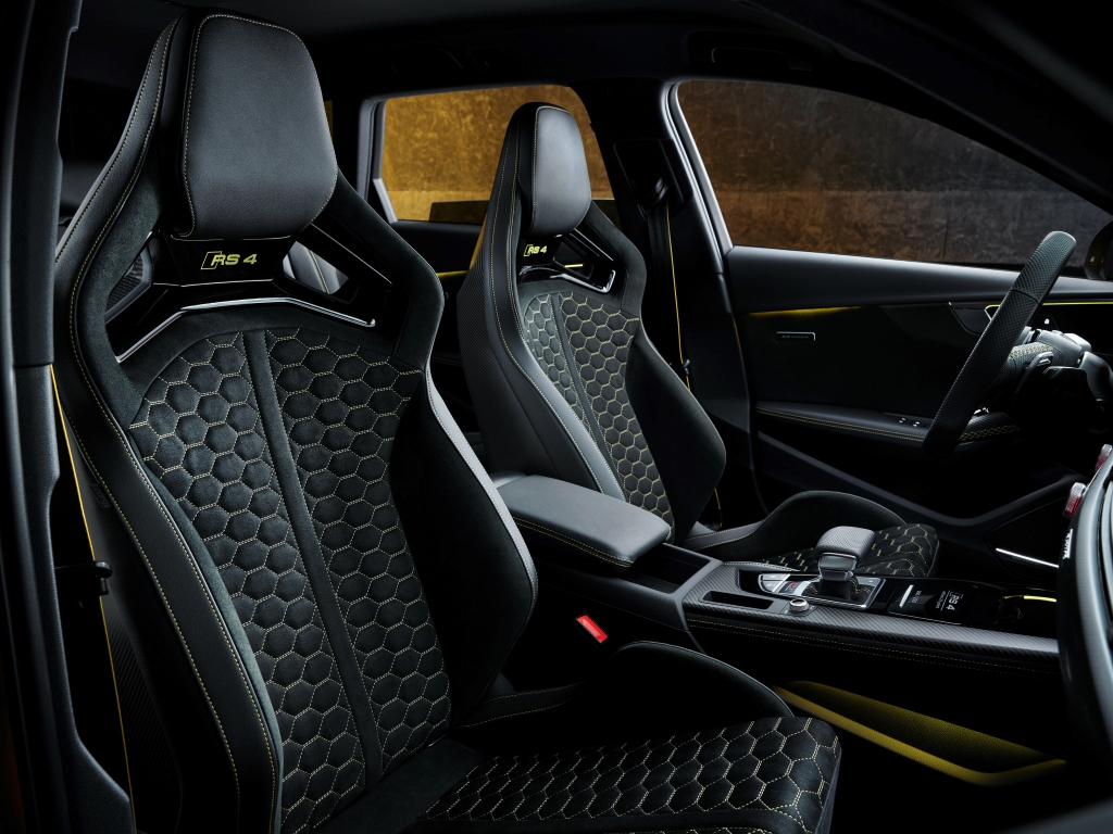 Yellow accent stitching is exclusive to the limited-edition Audi RS 4 Avant edition 25 years.