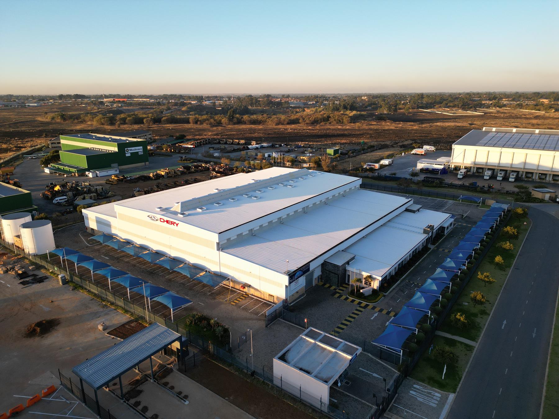 Chery parts warehouse aerial view in Gauteng