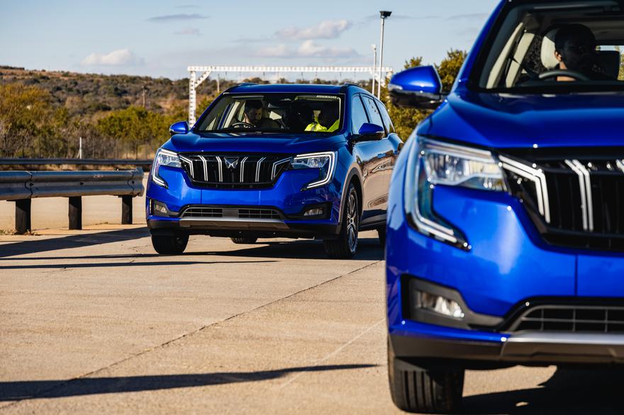 Mahindra cars driving on the test track