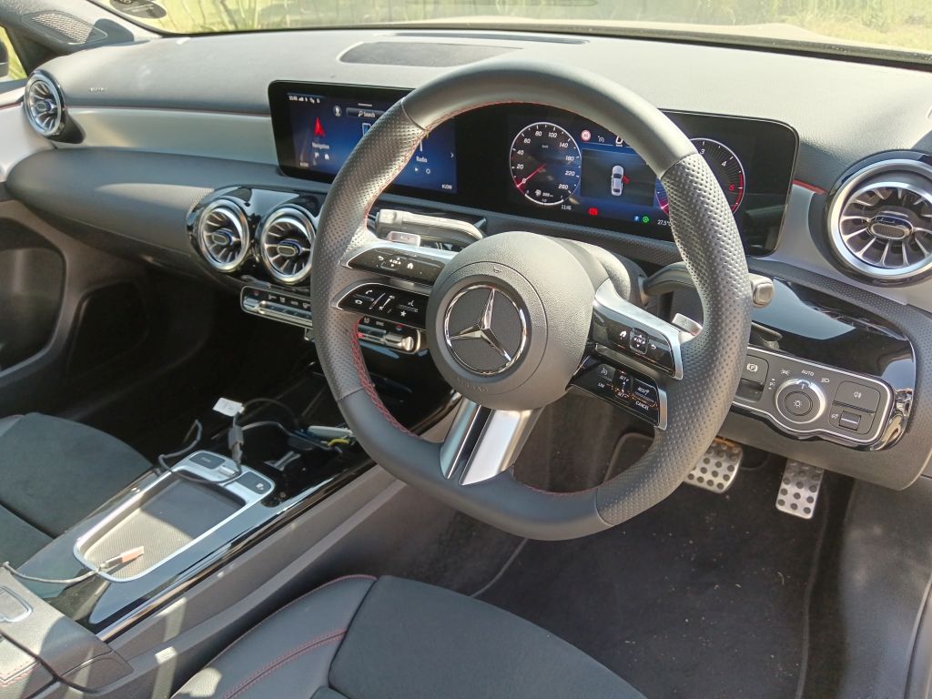 Driver view of the interior of the Mercedes-Benz A200d AMG Line