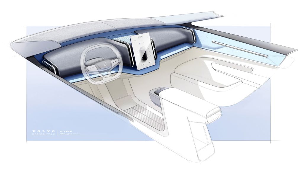 Futuristic interior sketch of the Volvo EX30