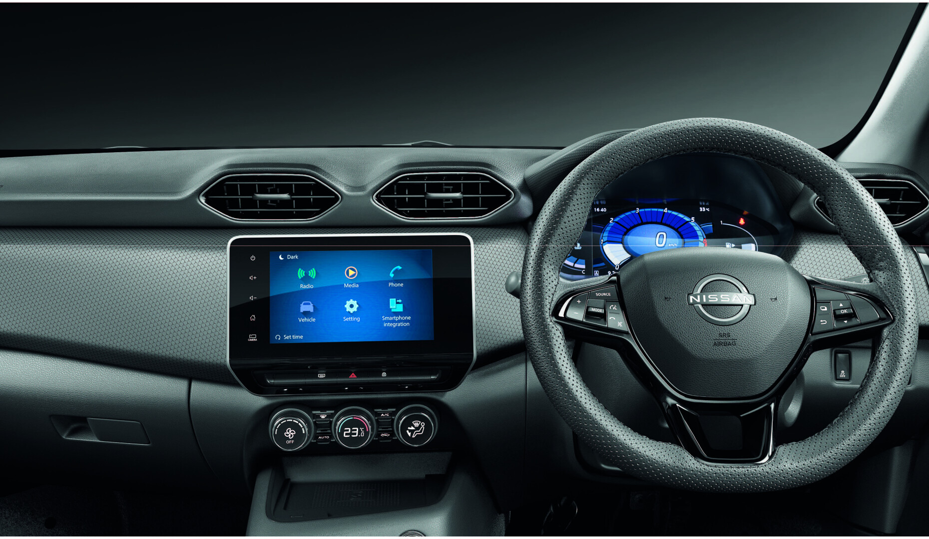 Interior view of the centre console of a Nissan Magnite Kuro